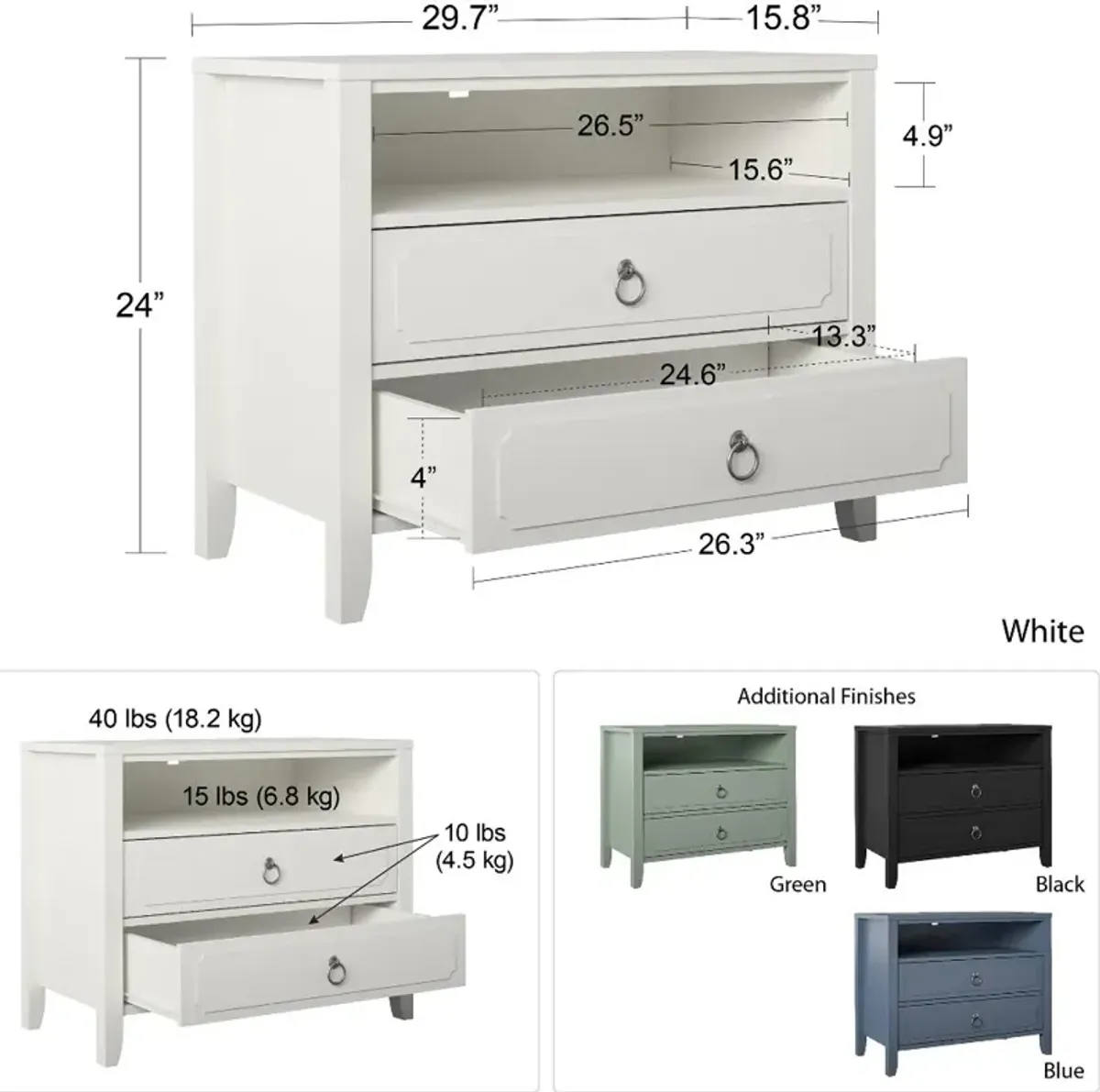 Her Majesty Cottage Black 2-Drawer Nightstand