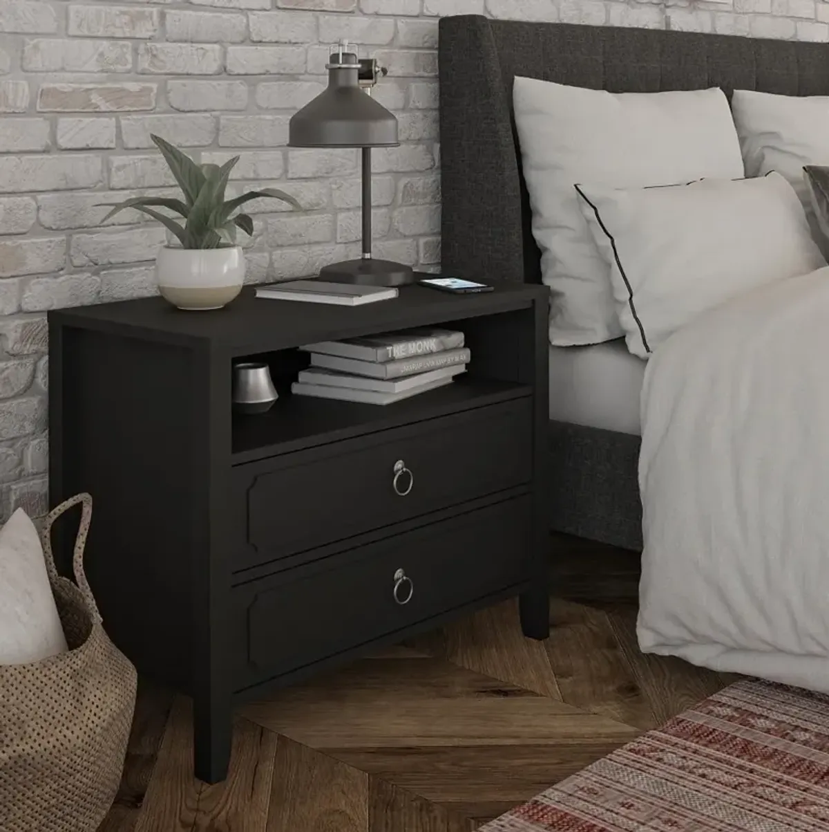 Her Majesty Cottage Black 2-Drawer Nightstand