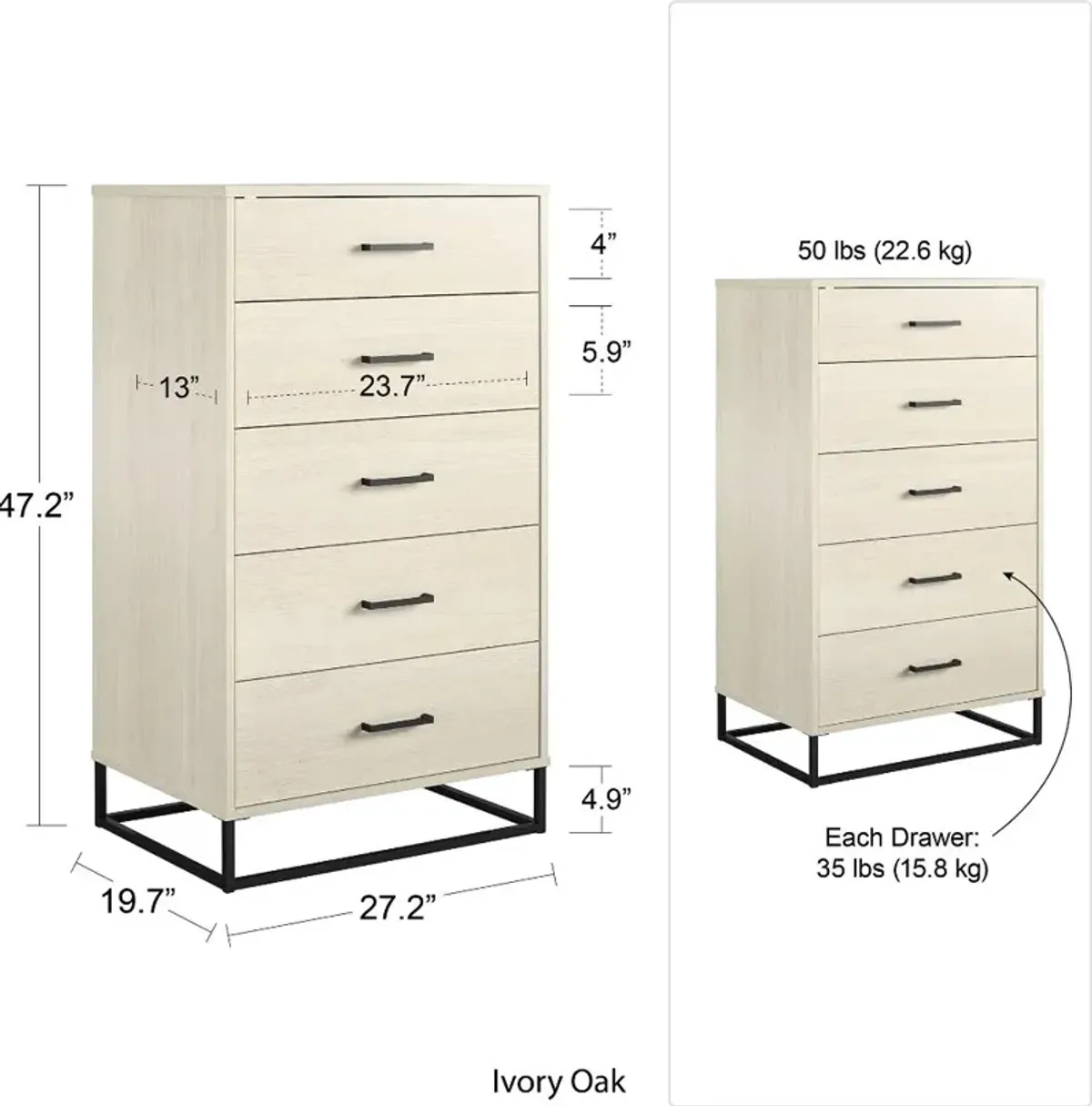 Kelly Transitional Ivory Oak 5-Drawer Dresser