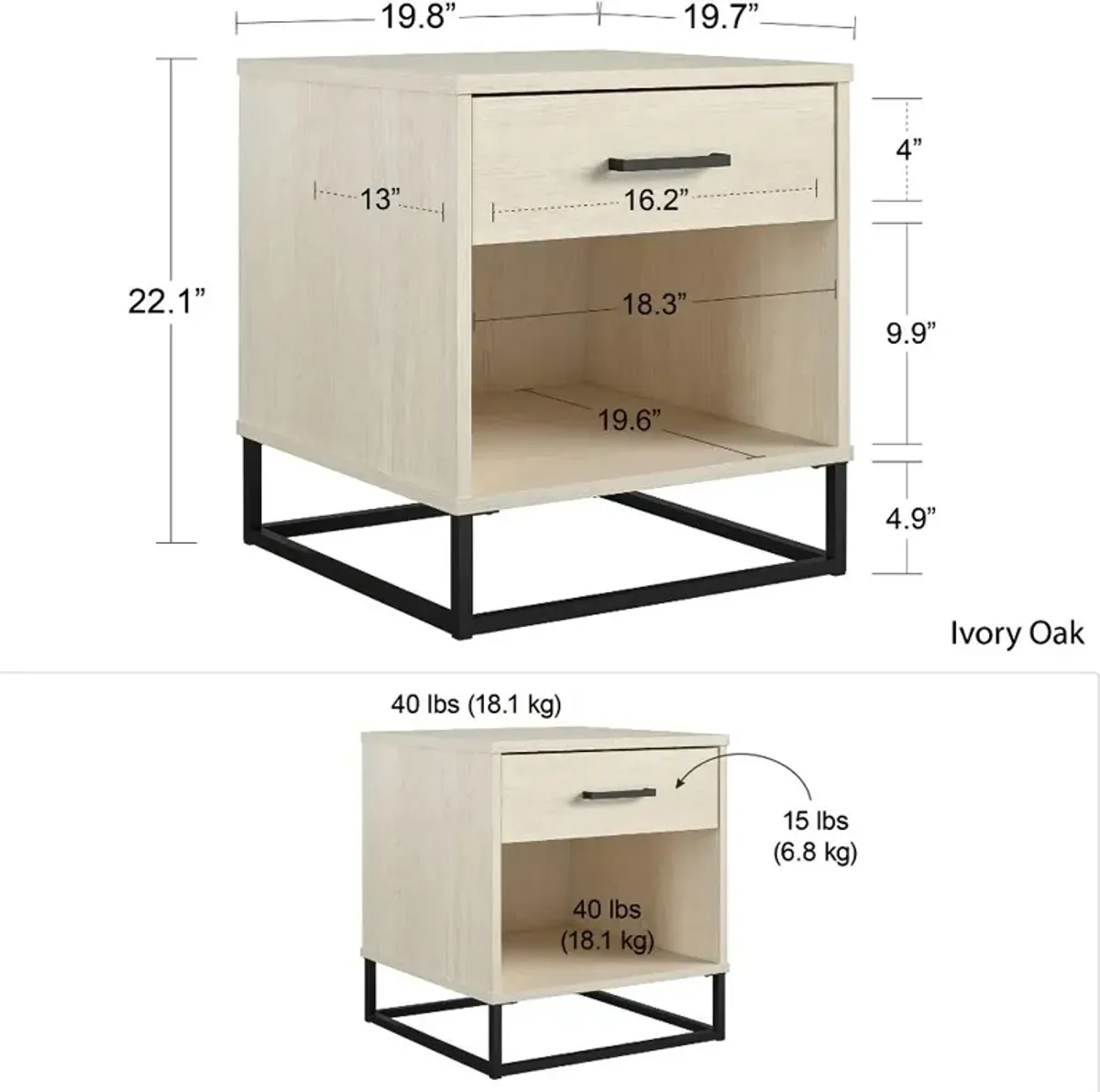 Kelly Transitional Ivory Oak Nightstand