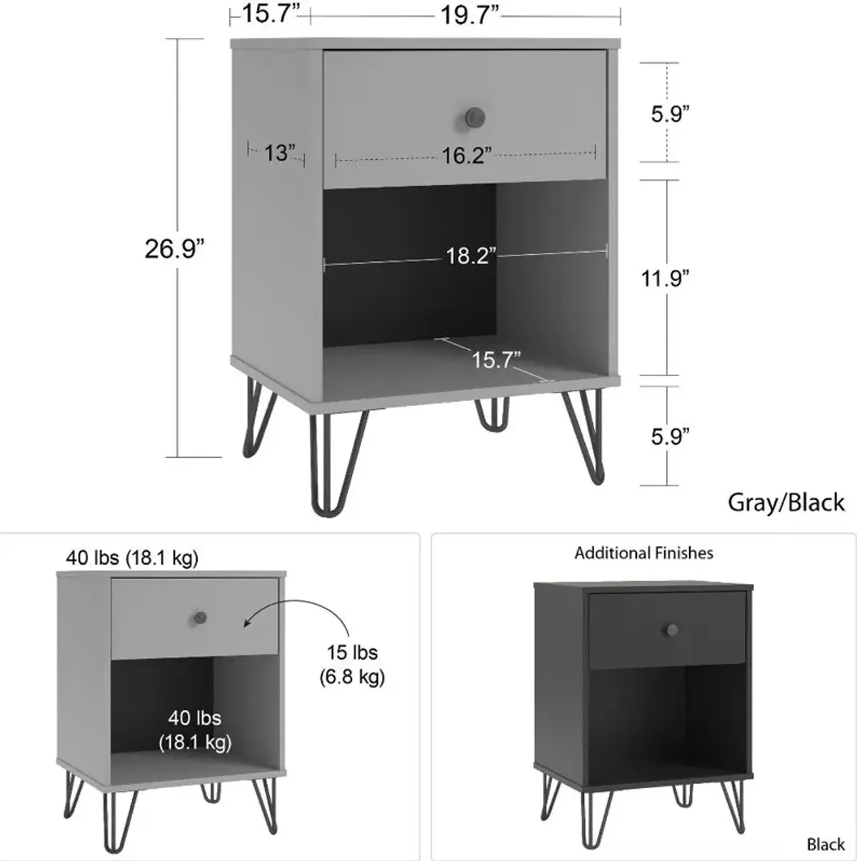 Owen Contemporary Black Nightstand