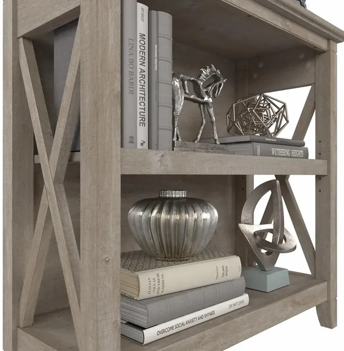 Key West Farmhouse Washed Gray 2-Shelf Bookcase - Bush Furniture