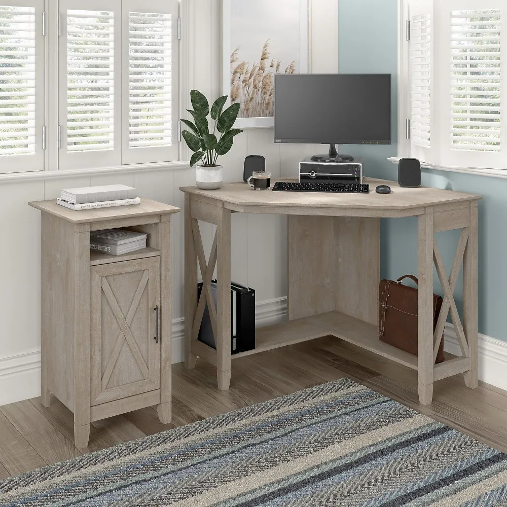 Key West Farmhouse Washed Gray Corner Desk