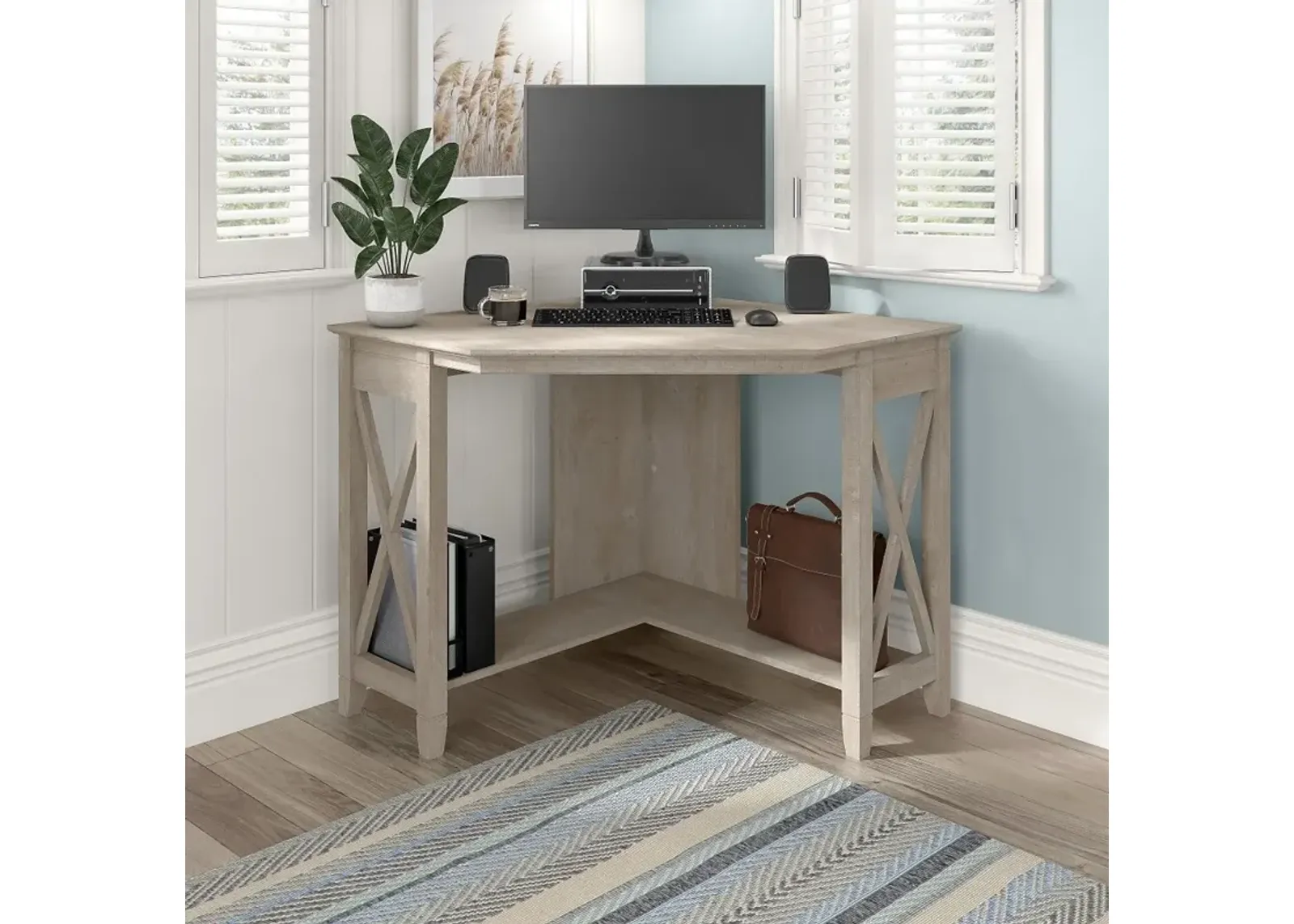 Key West Farmhouse Washed Gray Corner Desk