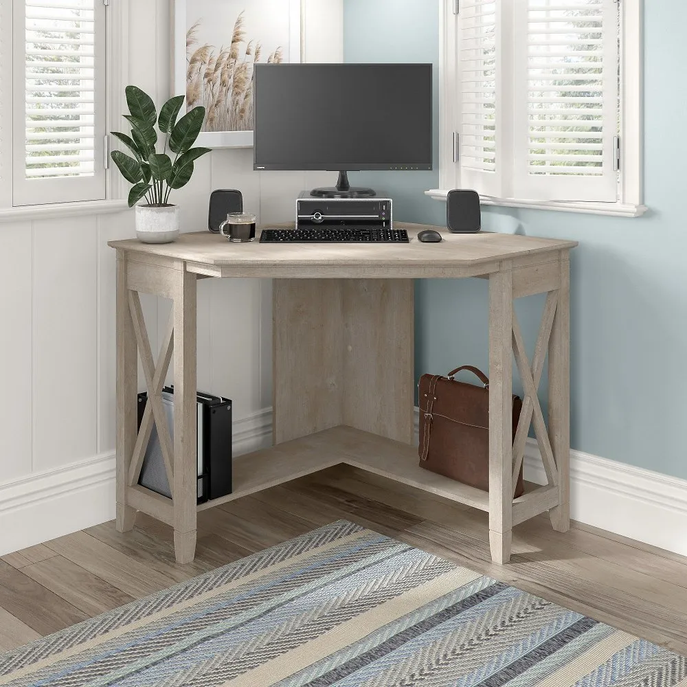 Key West Farmhouse Washed Gray Corner Desk