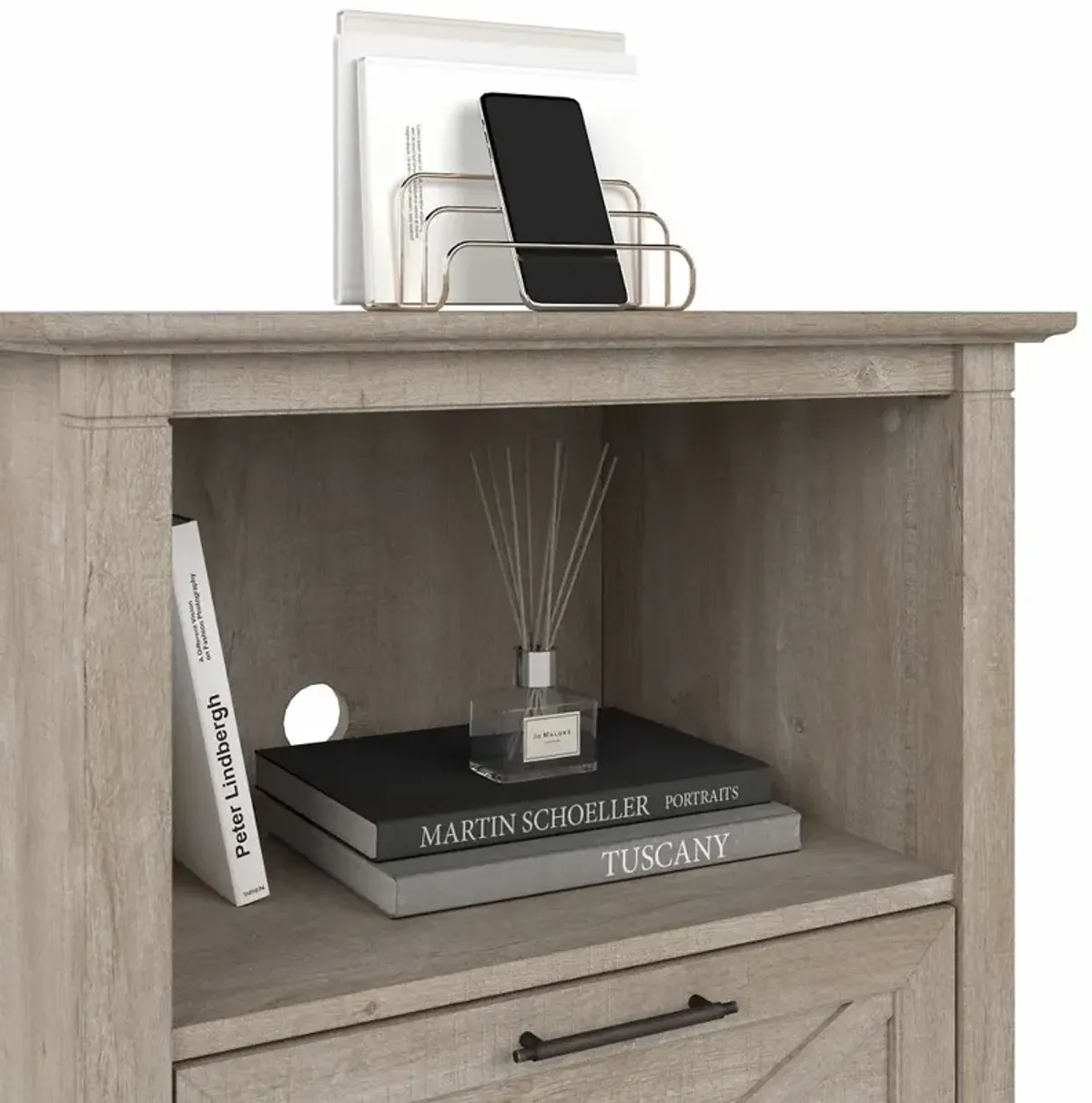 Key West Farmhouse Washed Gray 1-Drawer File Table Stand - Bush...