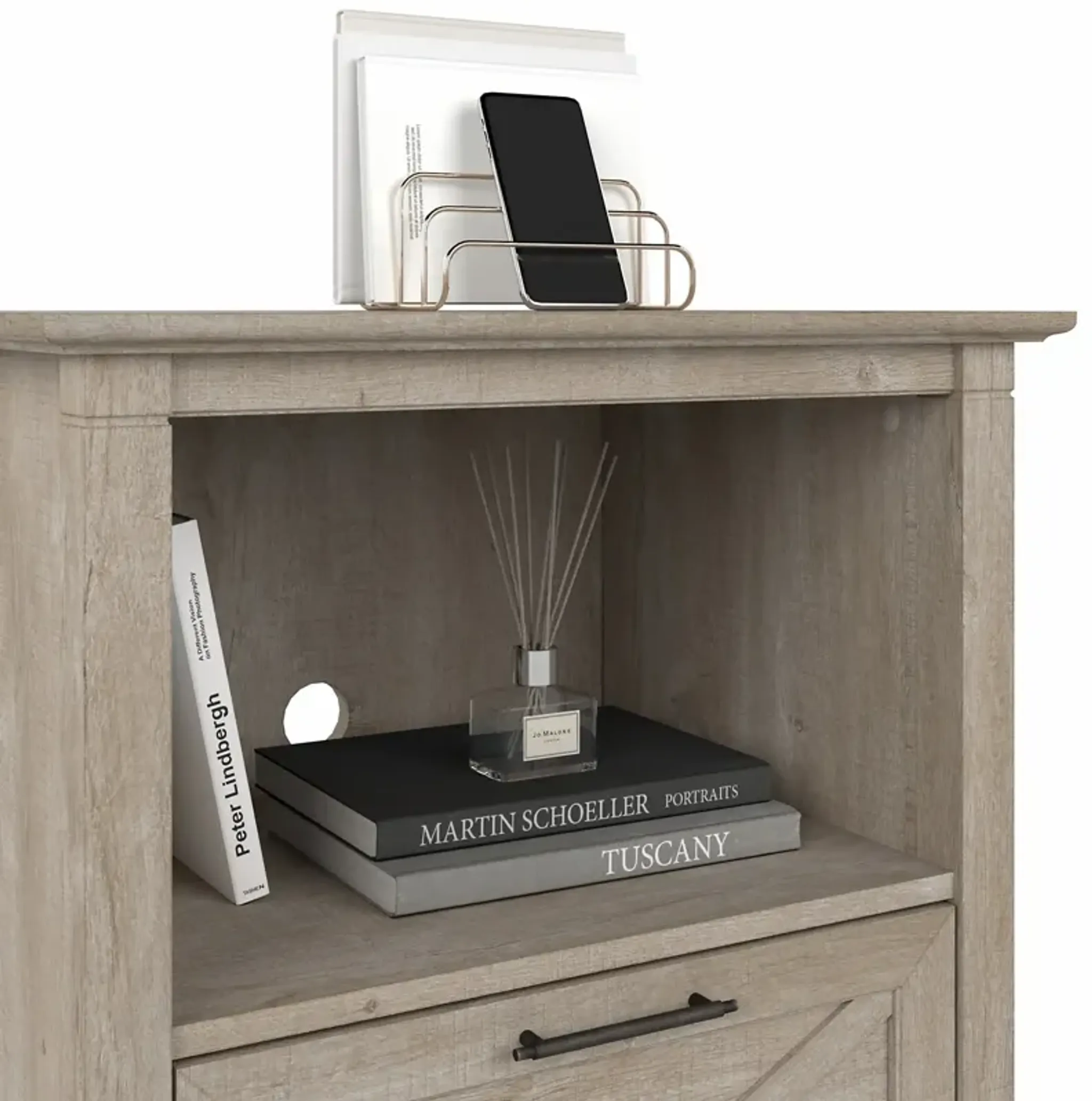 Key West Farmhouse Washed Gray 1-Drawer File Table Stand - Bush ...