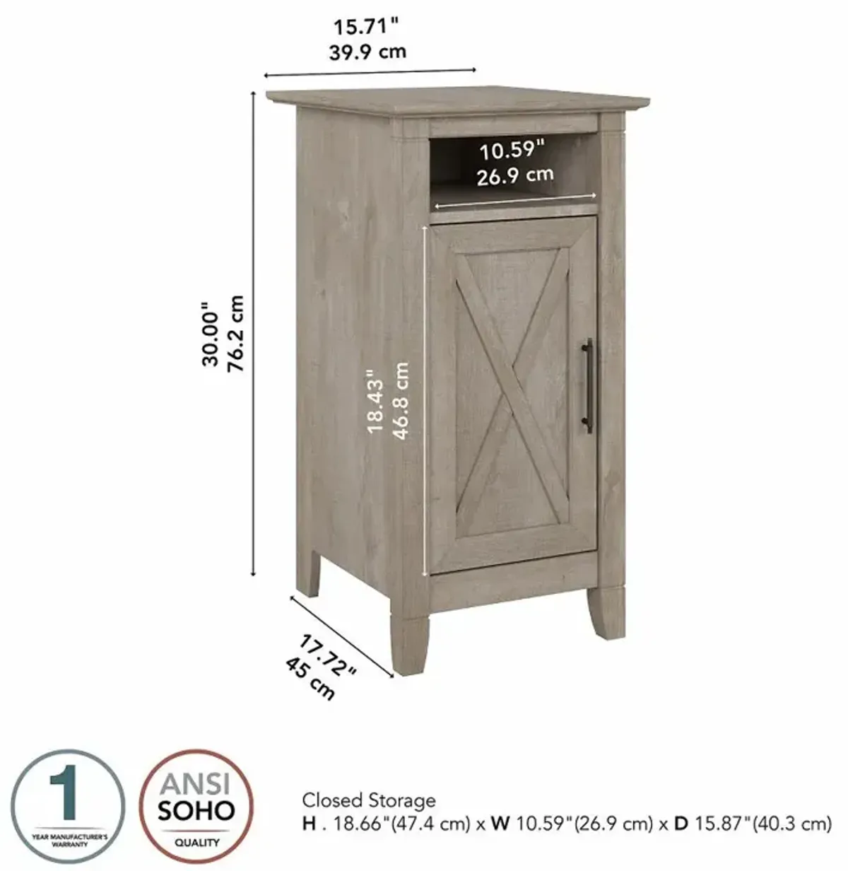 Key West Washed Gray Storage Cabinet - Bush Furniture