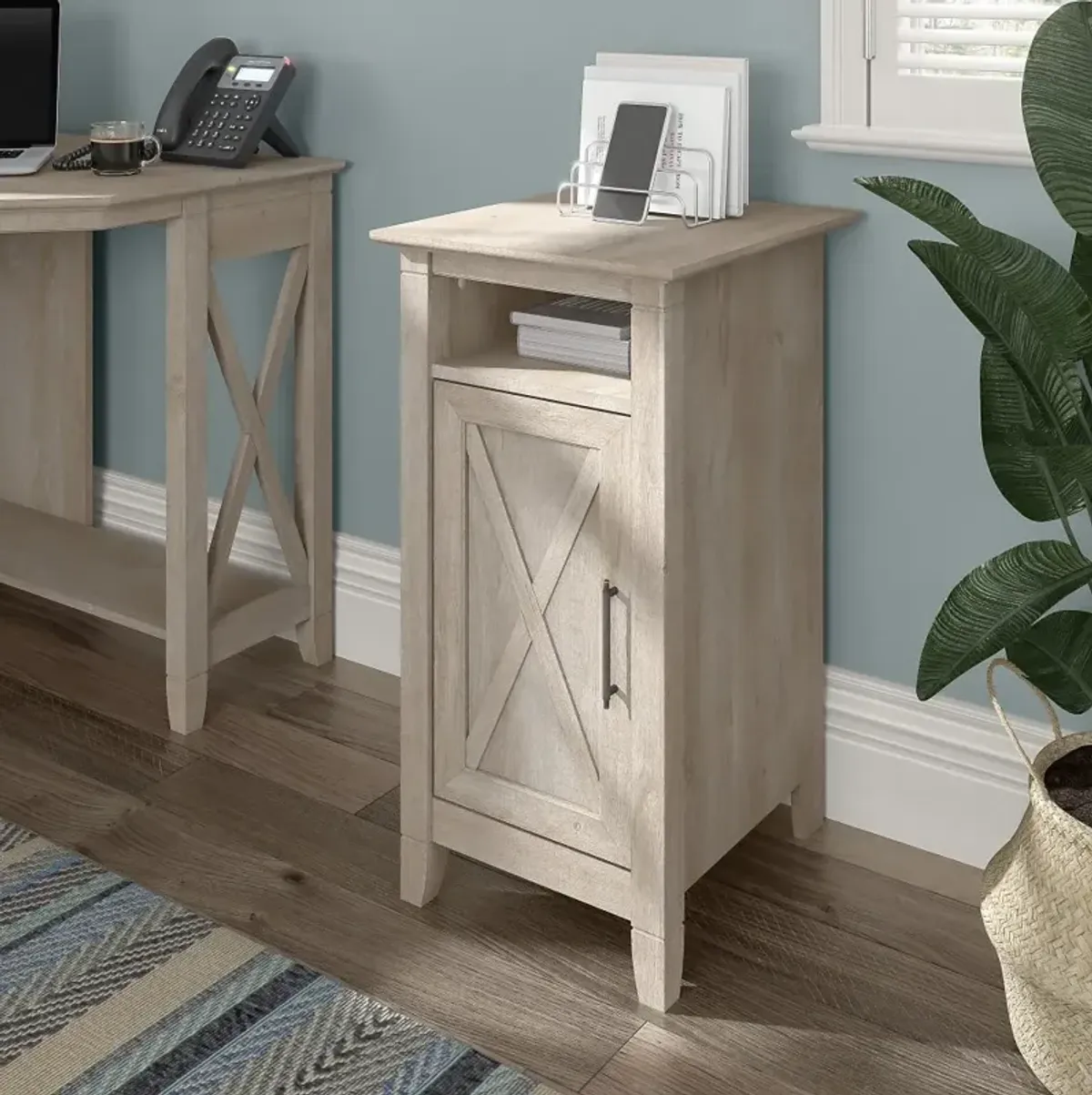 Key West Washed Gray Storage Cabinet - Bush Furniture