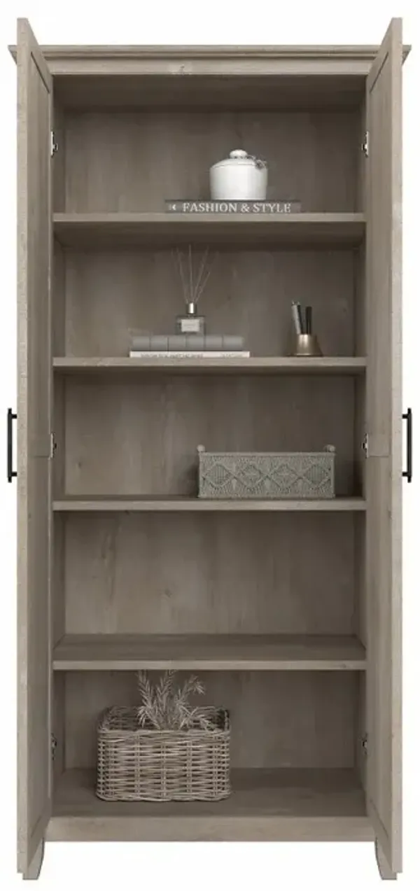 Key West Farmhouse Washed Gray 2-Door Tall Storage Cabinet - Bush Furniture