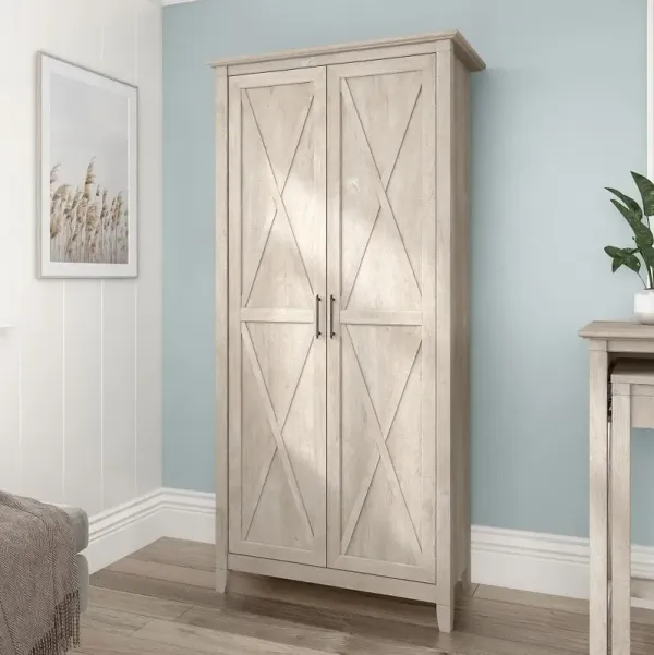 Key West Farmhouse Washed Gray 2-Door Tall Storage Cabinet - Bush Furniture