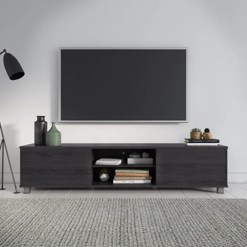 Hollywood Modern 71" Dark Grey Wood Grain TV Stand with Doors