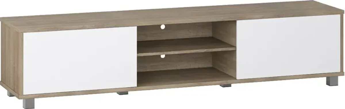 Hollywood Modern 71" White and Brown Wood Grain TV Stand with...