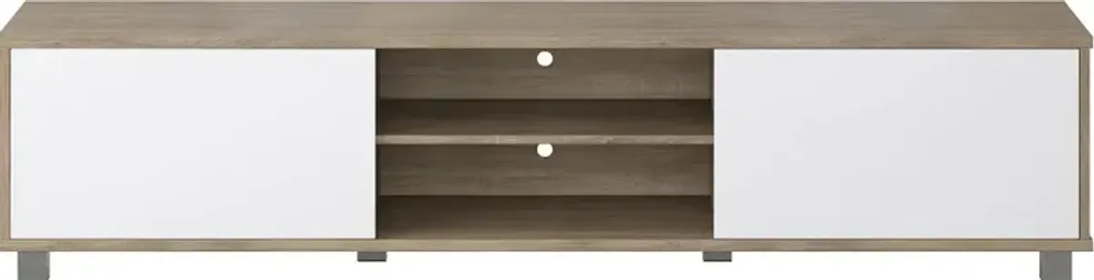 Hollywood Modern 71" White and Brown Wood Grain TV Stand with Doors