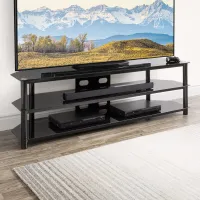 Travers Contemporary 70" Black Gloss TV Bench with Open Shelves