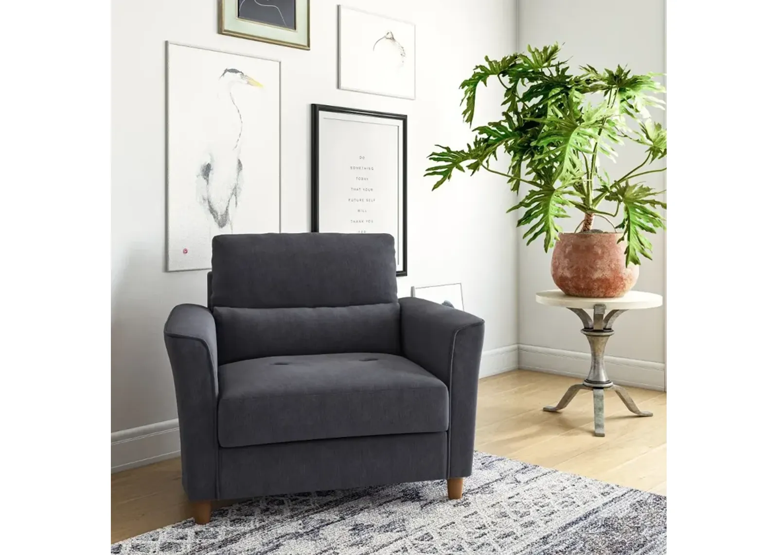 Georgia Contemporary Dark Grey Upholstered Accent Chair and a Half