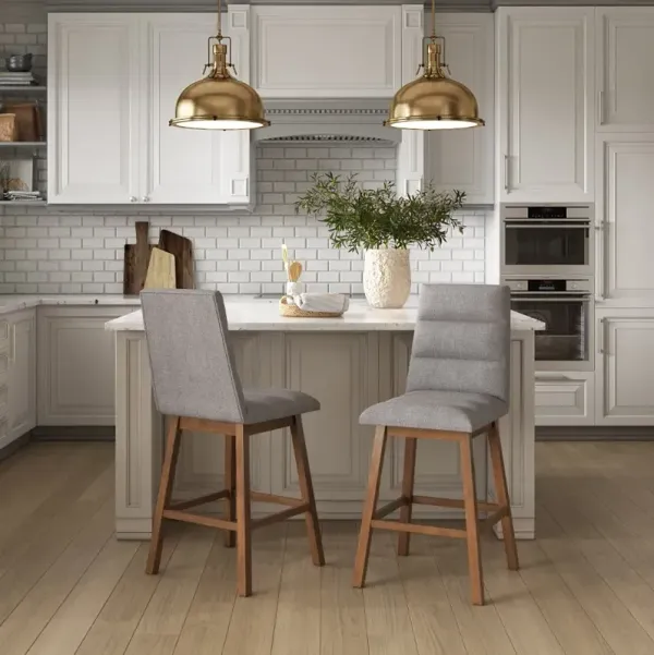 Boston Contemporary Set of Two Light Gray Channel Tufted Counter...