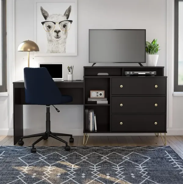 Owen Black 3 in 1 Media Dresser and Desk Combo