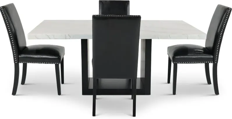 Valentino Marble and Black 5 Piece Dining Room Set