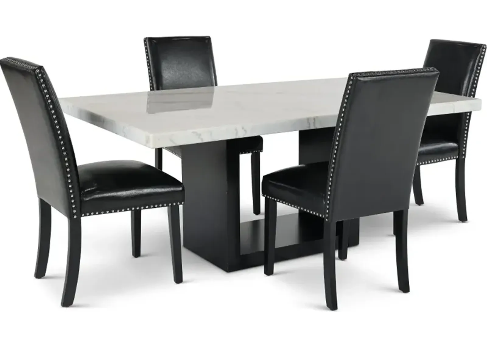 Valentino Marble and Black 5 Piece Dining Room Set