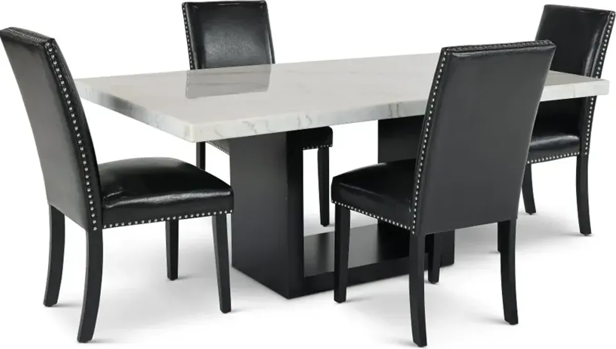 Valentino Marble and Black 5 Piece Dining Room Set