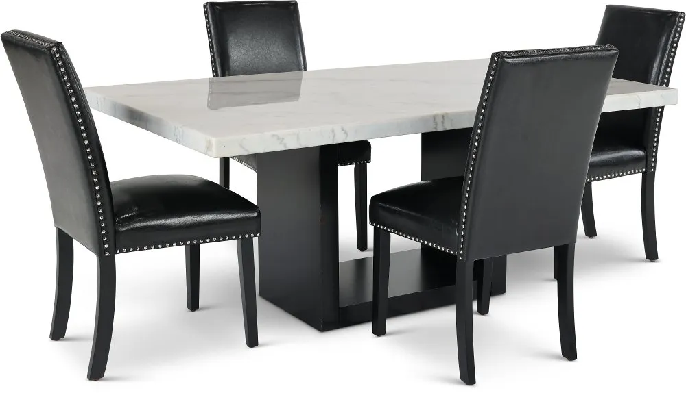 Valentino Marble and Black 5 Piece Dining Room Set