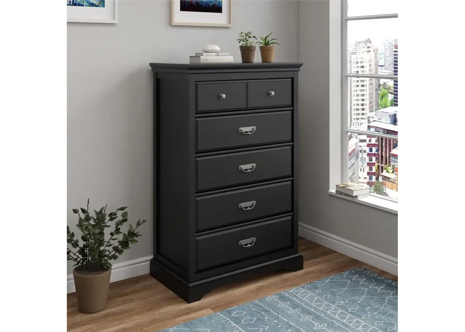 Bristol Traditional Black 5-Drawer Dresser