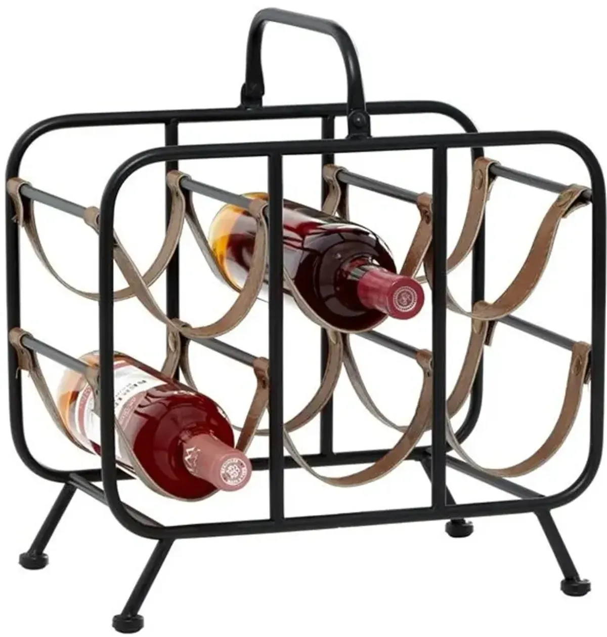 Metal and Leather Wine Rack