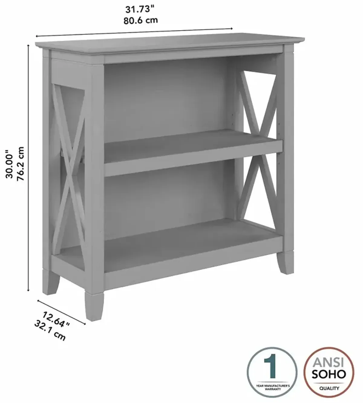 Key West Cape Cod Gray 2-Shelf Bookcase - Bush Furniture