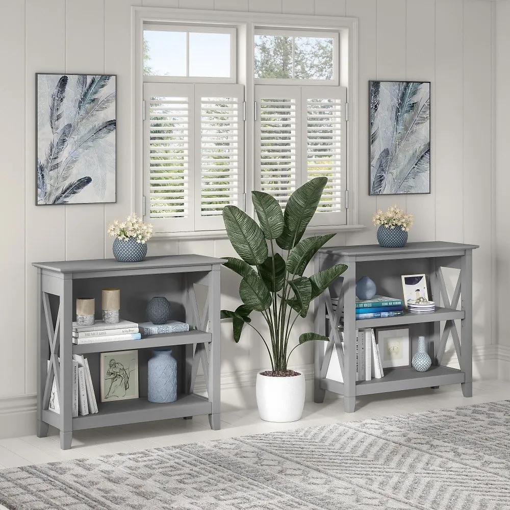 Key West Cape Cod Gray 2-Shelf Bookcase - Bush Furniture