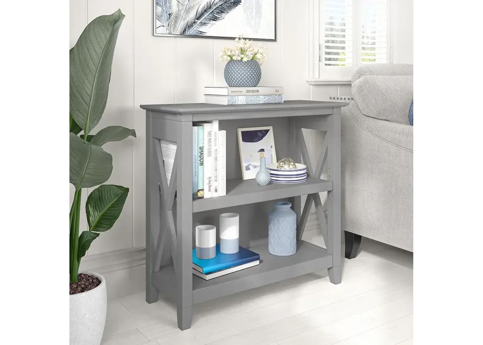 Key West Cape Cod Gray 2-Shelf Bookcase - Bush Furniture