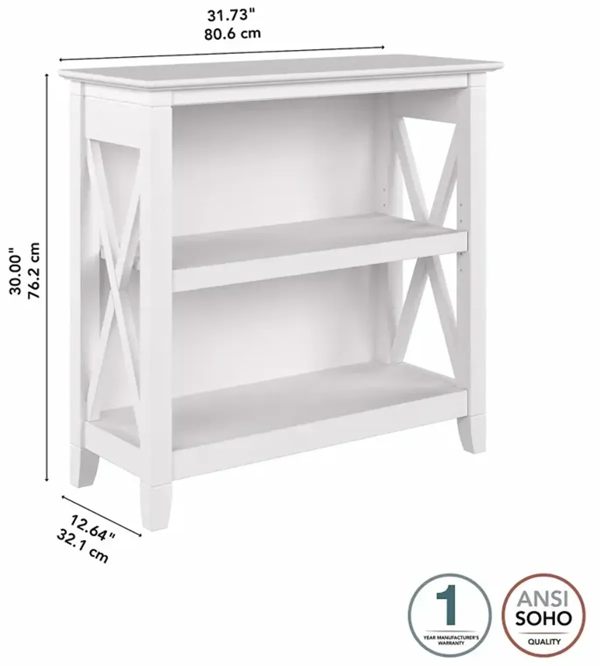 Key West White Oak 2-Shelf Bookcase - Bush Furniture