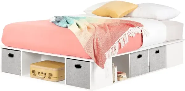 White Full Platform Bed with Storage and Baskets - South Shore