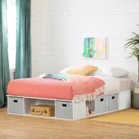 White Queen Platform Bed with Storage and Baskets - South Shore