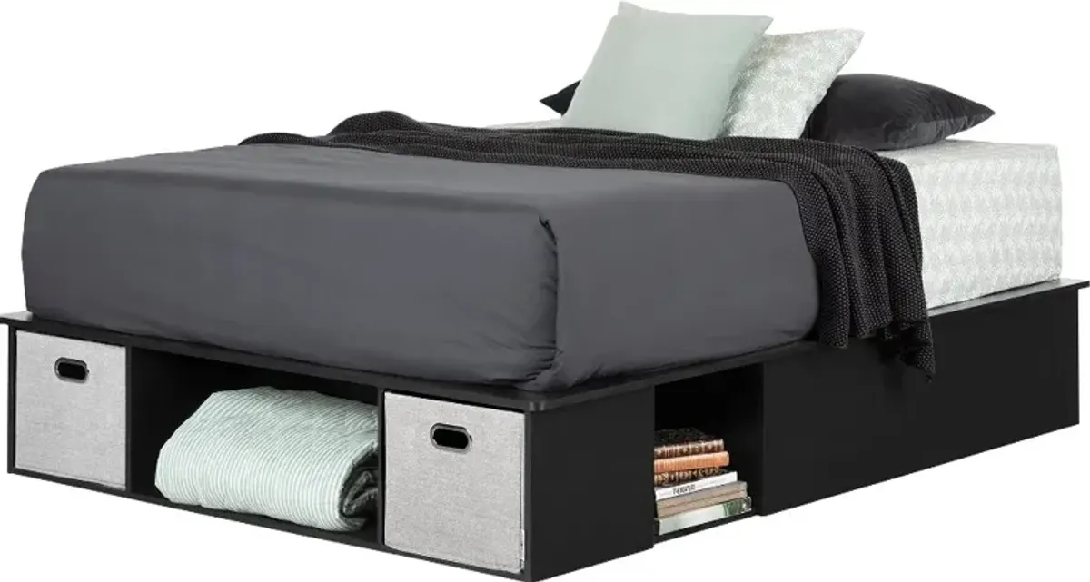 Vito Black Full Platform Bed with Storage and Baskets - South Shore