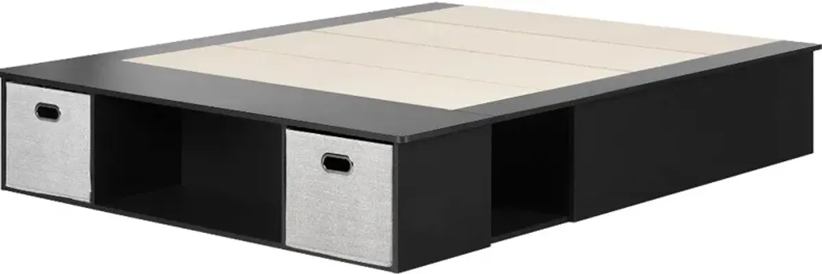 Vito Black Full Platform Bed with Storage and Baskets - South Shore