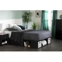 Vito Black Queen Platform Bed with Storage and Baskets - South Shore