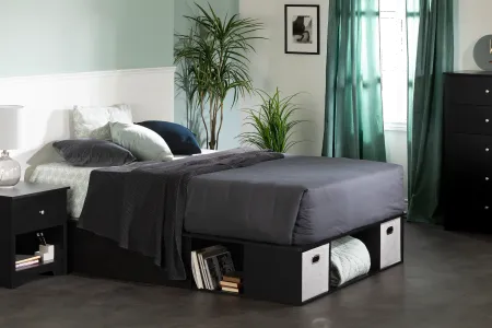 Vito Black Queen Platform Bed with Storage and Baskets - South Shore