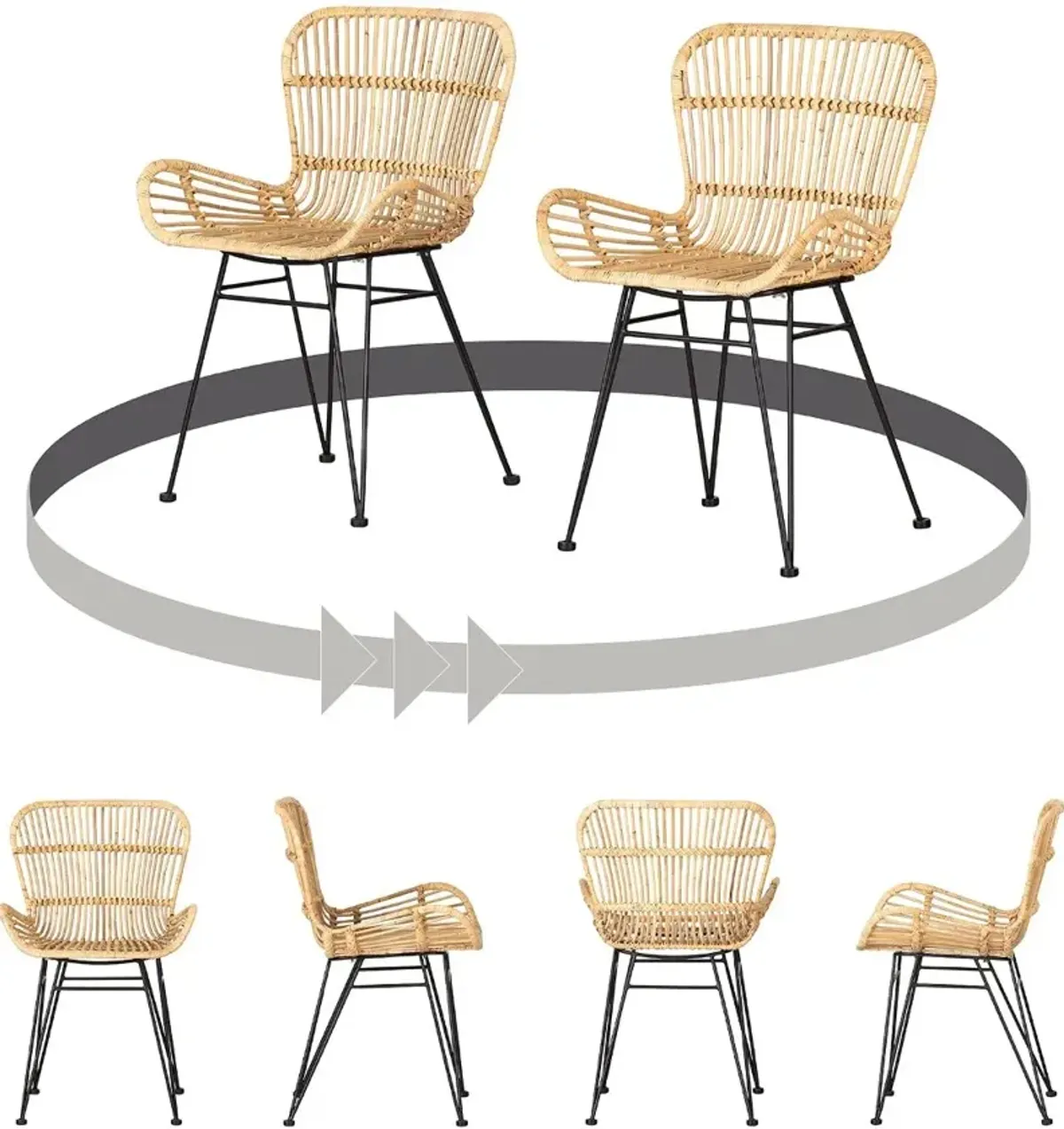 Balka Natural Rattan Dining Chair with Armrests, Set of 2 - South...