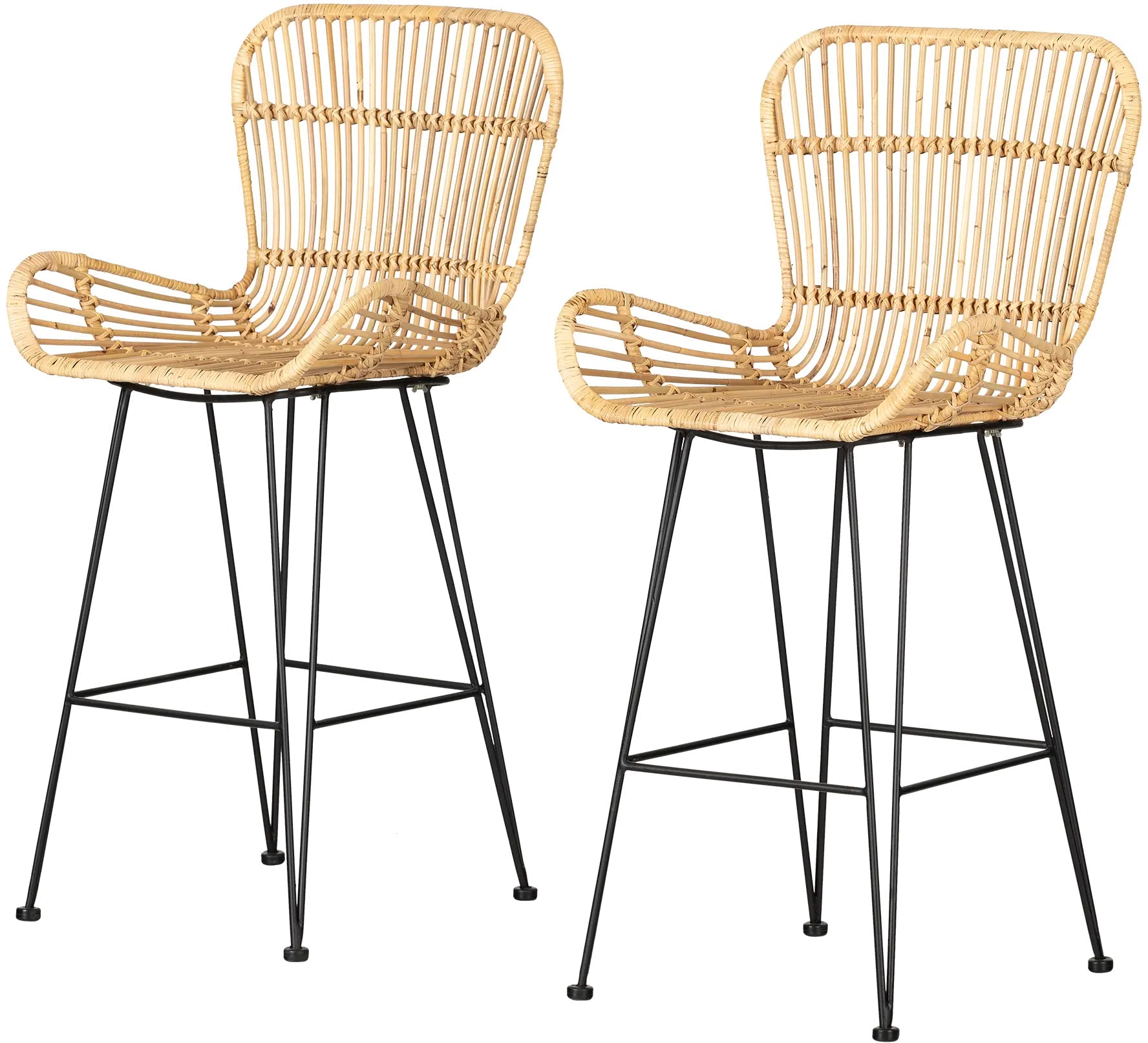 Balka Natural Rattan Counter Stool with Armrests, Set of 2 - South...