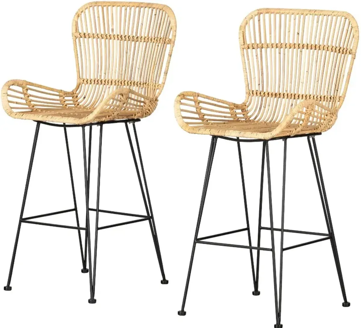 Balka Natural Rattan Counter Stool with Armrests, Set of 2 - South...