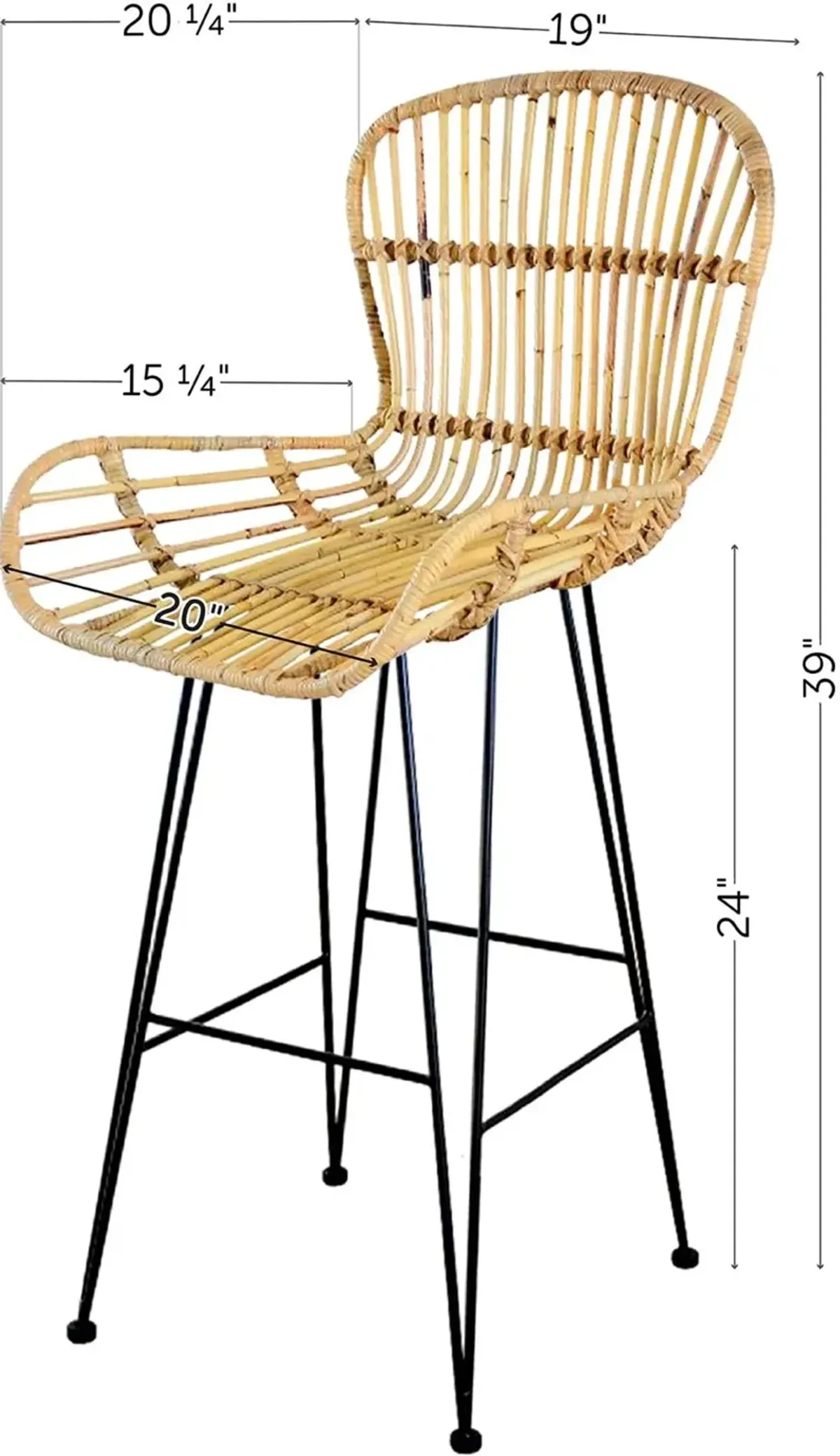 Balka Natural Rattan Counter Stool with Armrests, Set of 2 - South...