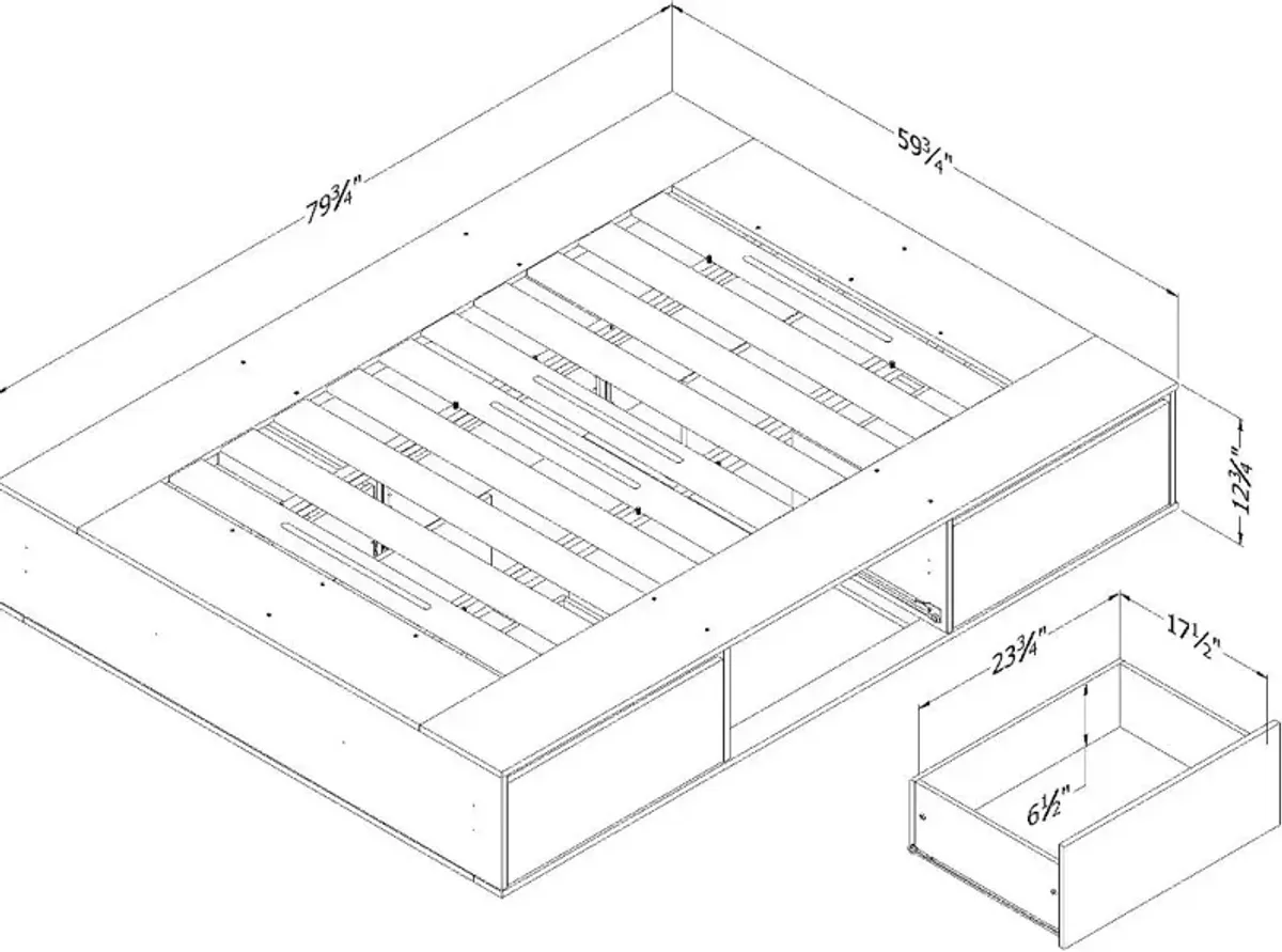 Fusion White Queen Platform Bed with Six Drawers for Storage -...