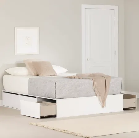 Fusion White Queen Platform Bed with Six Drawers for Storage -...