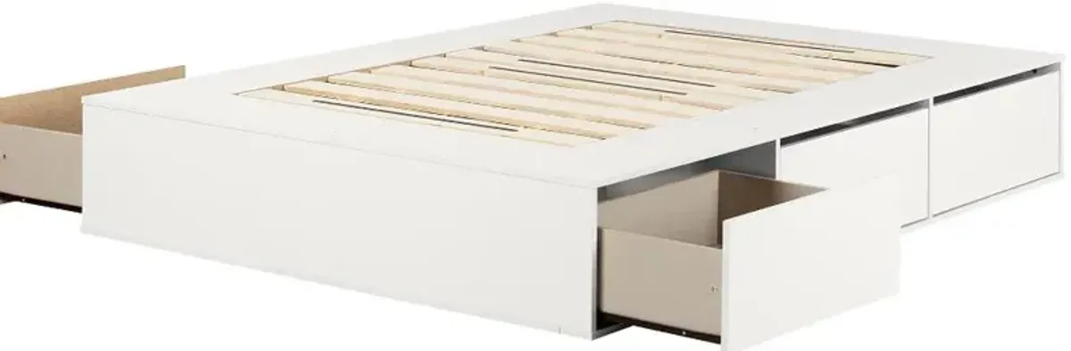 Fusion White Queen Platform Bed with Six Drawers for Storage -...