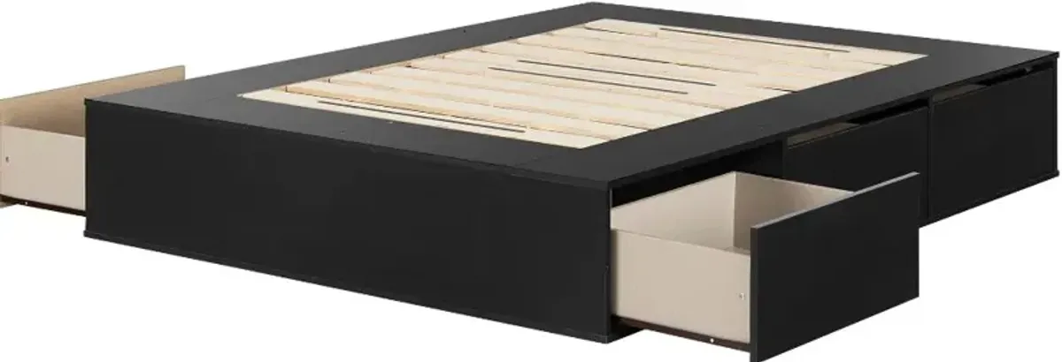 Fusion Black Queen Platform Bed with Six Drawers for Storage -...