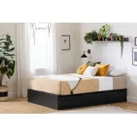Fusion Black Queen Platform Bed with Six Drawers for Storage -...