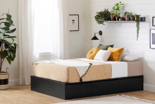 Fusion Black Queen Platform Bed with Six Drawers for Storage - South Shore