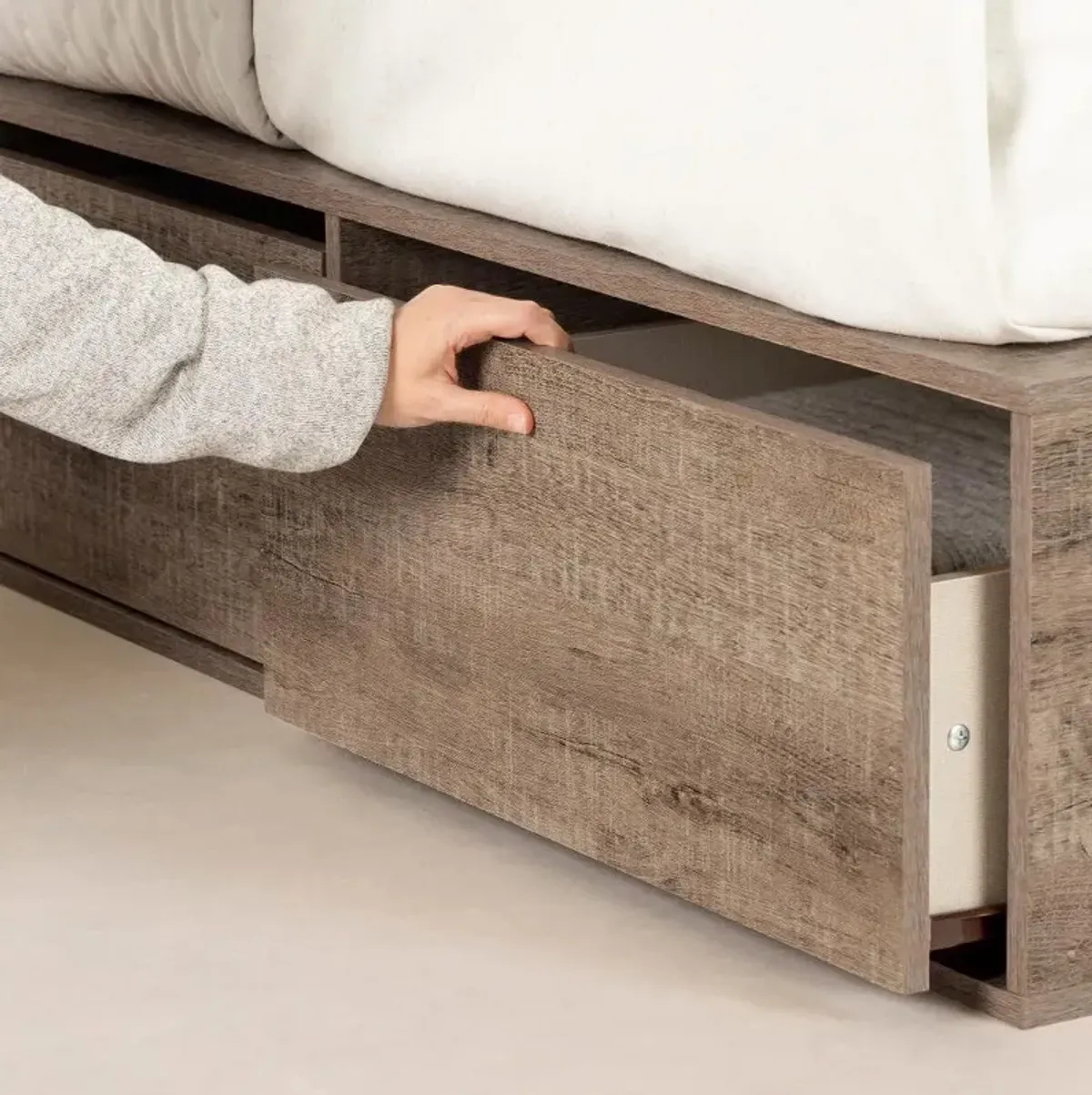 Fusion Weathered Oak Queen Platform Bed with Six Drawers for...