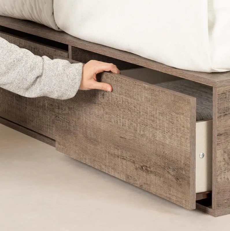 Fusion Weathered Oak Queen Platform Bed with Six Drawers for...